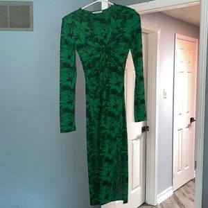Zara Green Floral print Dress with side slits